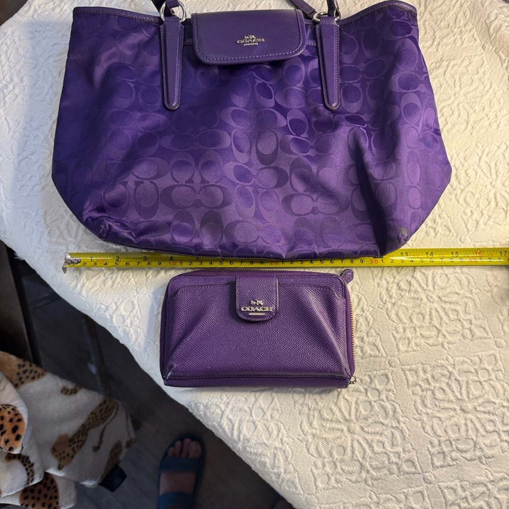 Rare Coach Ward Signature Nylon and Leather Tote and Wallet Set
